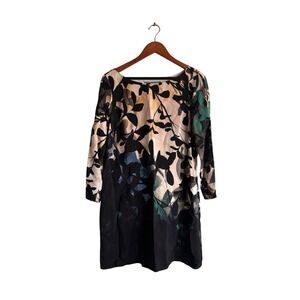 Maeve Botanica Leaf Print Boat Neck 3/4 Sleeve Dress Black Multi Size Small